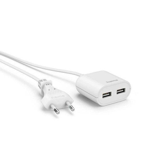 Зарядно Hama 223203, USB 1,9 м, 2,4 A, 2x USB-A, бяло