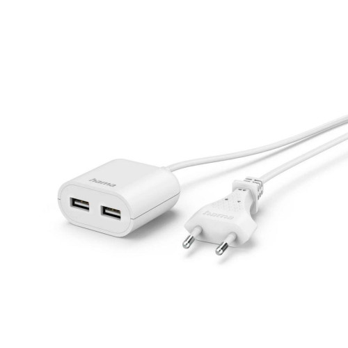 Зарядно Hama 223203, USB 1,9 м, 2,4 A, 2x USB-A, бяло