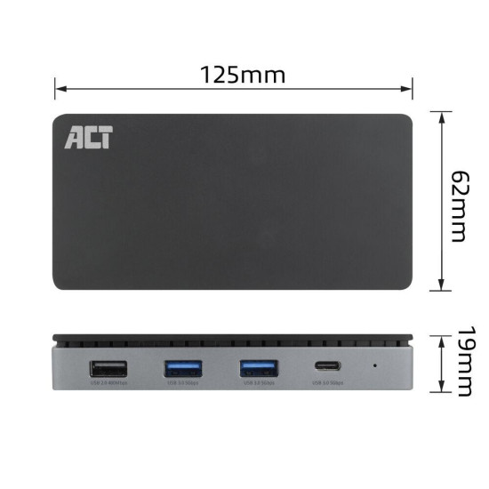 Докинг станция ACT AC7093, USB-C, 4K, 2x HDMI, Ethernet, 1x USB-C, 3x USB-A