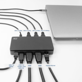 Докинг станция ACT AC7093, USB-C, 4K, 2x HDMI, Ethernet, 1x USB-C, 3x USB-A