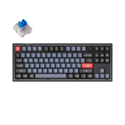 Безжична клавиатура Keychron V3 TKL Knob QMK Frosted Black Translucent, K Pro Blue суичове, RGB, Black