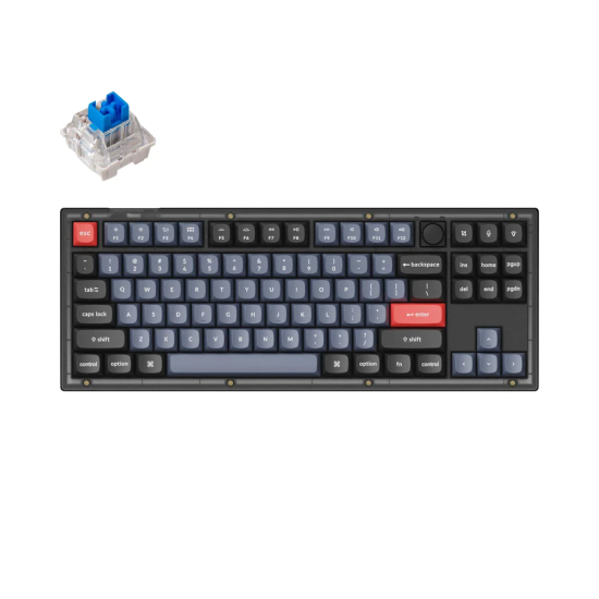 Безжична клавиатура Keychron V3 TKL Knob QMK Frosted Black Translucent, K Pro Blue суичове, RGB, Black