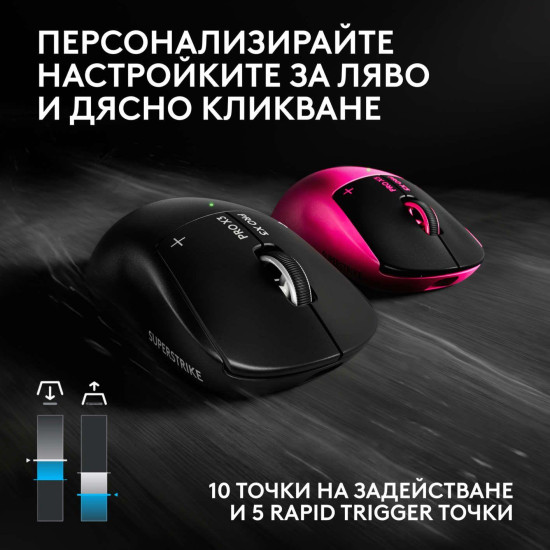 Безжична мишка Logitech G Pro X3 Superstrike, 48000 DPI, 8000Hz, Midnight Black (910-007878)