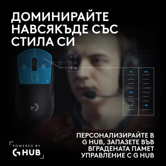 Безжична мишка Logitech G Pro X3 Superstrike, 48000 DPI, 8000Hz, Midnight Black (910-007878)