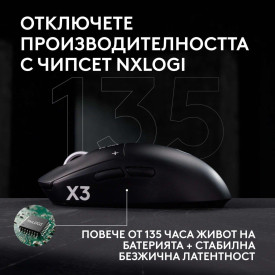 Безжична мишка Logitech G Pro X3 Superstrike, 48000 DPI, 8000Hz, Midnight Black (910-007878)