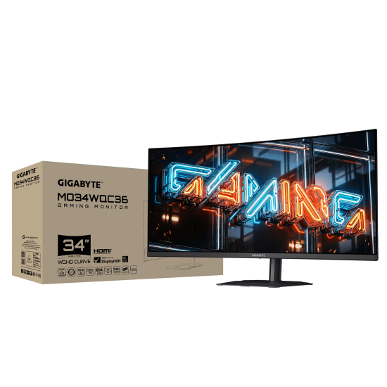 Монитор GIGABYTE MO34WQC36, 34 инча QD-OLED, Curved, WQHD (3440 x 1440), 360Hz, 0.03 ms
