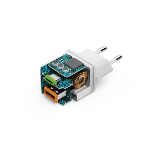 Зарядно HAMA 201992, GaN, 30W, 1x USB-C, 1x USB-A, PD, бял