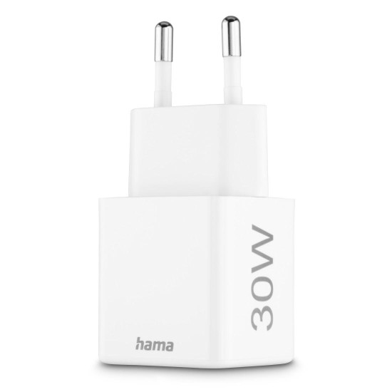 Зарядно HAMA 201992, GaN, 30W, 1x USB-C, 1x USB-A, PD, бял