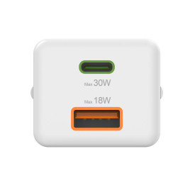 Зарядно HAMA 201992, GaN, 30W, 1x USB-C, 1x USB-A, PD, бял