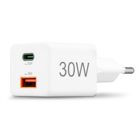 Зарядно HAMA 201992, GaN, 30W, 1x USB-C, 1x USB-A, PD, бял
