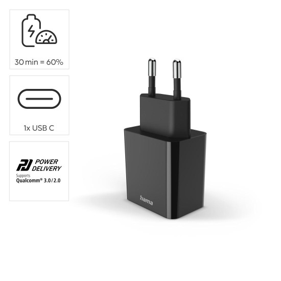 Зарядно HAMA 201959, USB-C, PD, 20W, Black