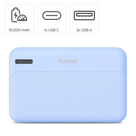 Външна батерия HAMA Pocket 10, 10000 mAh, 2x USB-A, син