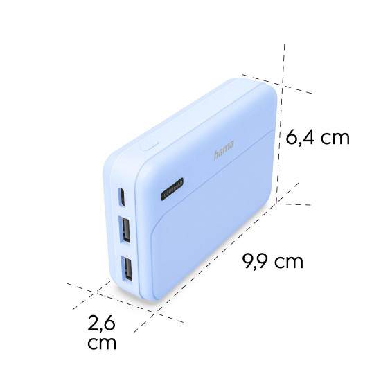 Външна батерия HAMA Pocket 10, 10000 mAh, 2x USB-A, син