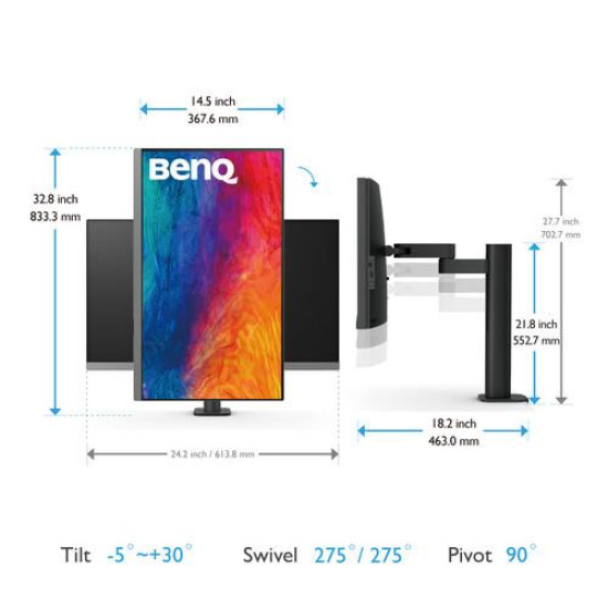Монитор BenQ PD2706UA, 27 инча, IPS, UHD 3840x2160, 60Hz, 5 ms, HDMI/DP