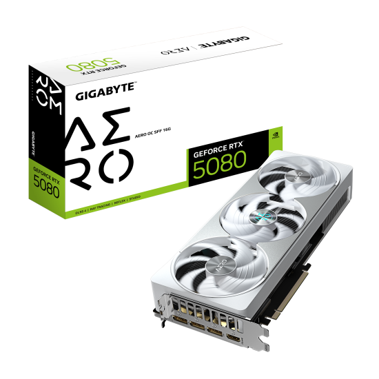 Видеокарта GIGABYTE GeForce RTX 5080 AERO OC, 16GB, GDDR7, 256-bit, PCI Express 5.0, 850W, 1 x HDMI 2.1, 3 x DisplayPort 2.1