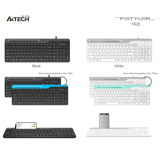 Клавиатура A4Tech Fstyler FK25, стойка за телефон, кирилизирана, Black