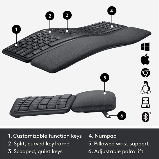 Безжична клавиатура Logitech ERGO K860, Gray
