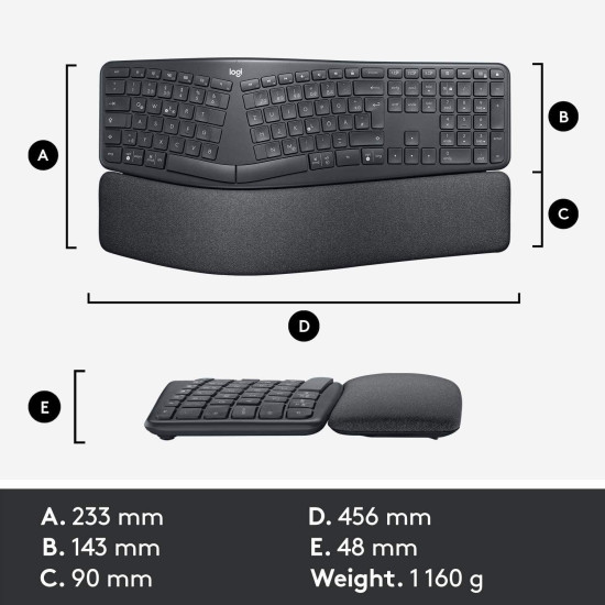 Безжична клавиатура Logitech ERGO K860, Gray
