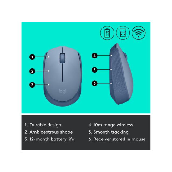 Безжична мишка Logitech M171, Blue/Grey