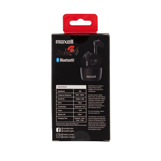 Безжични слушалки Maxell Bass13, TWS, Bluetooth 5.0, Black (ML-AH-B13-TWB)