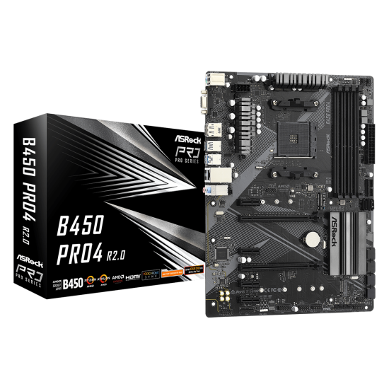 Дънна платка ASRock B450 Pro4 R2.0, AM4, DDR4