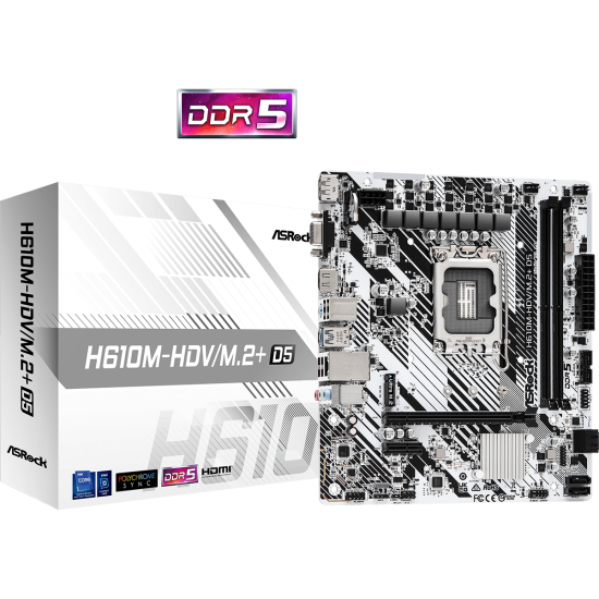 Дънна платка ASRock H610M-HDV, LGA1700, mATX, 2x DDR5, PCIe 4.0