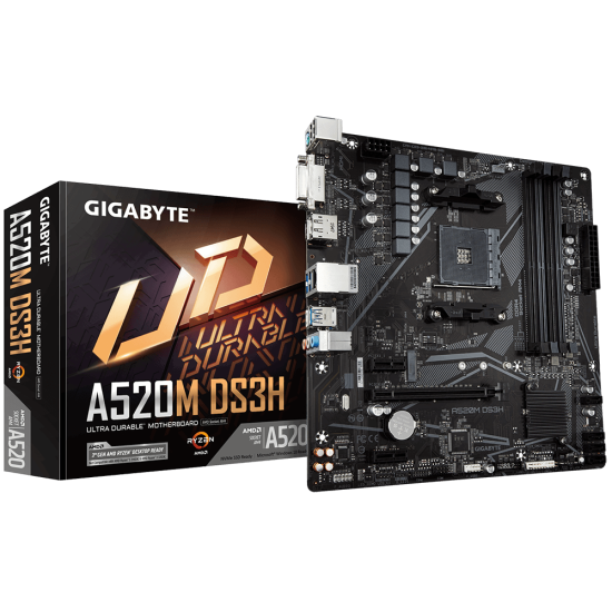 Дънна платка GIGABYTE A520M-DS3H V2, Socket AM4, mATX, 4x DDR4, PCIe 3.0