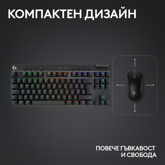 Безжична клавиатура Logitech G Pro X TKL Lightspeed, Tactile Switch, Black