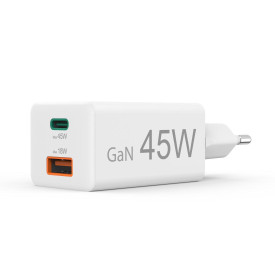 Зарядно HAMA 201993, 45 W, 1x USB-C - 1x USB-A, PD, бяло