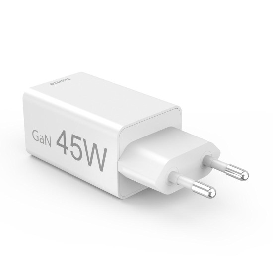 Зарядно HAMA 201993, 45 W, 1x USB-C - 1x USB-A, PD, бяло
