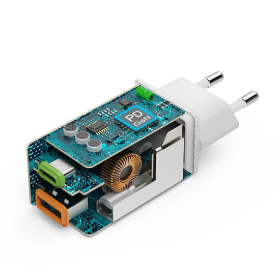 Зарядно HAMA 201993, 45 W, 1x USB-C - 1x USB-A, PD, бяло
