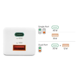 Зарядно HAMA 201993, 45 W, 1x USB-C - 1x USB-A, PD, бяло