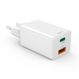 Зарядно HAMA 201993, 45 W, 1x USB-C - 1x USB-A, PD, бяло