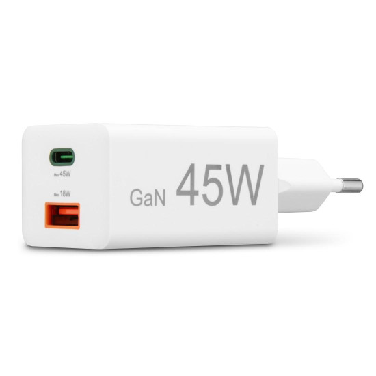 Зарядно HAMA 201993, 45 W, 1x USB-C - 1x USB-A, PD, бяло
