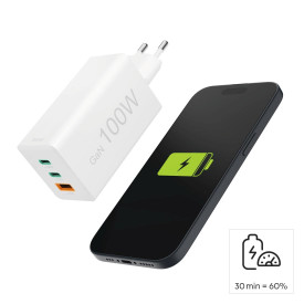 Зарядно HAMA 201997, 100W GaN, 2xUSB-C PD, 1xUSB-A QC
