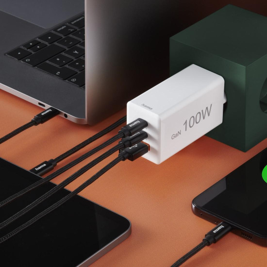 Зарядно HAMA 201997, 100W GaN, 2xUSB-C PD, 1xUSB-A QC