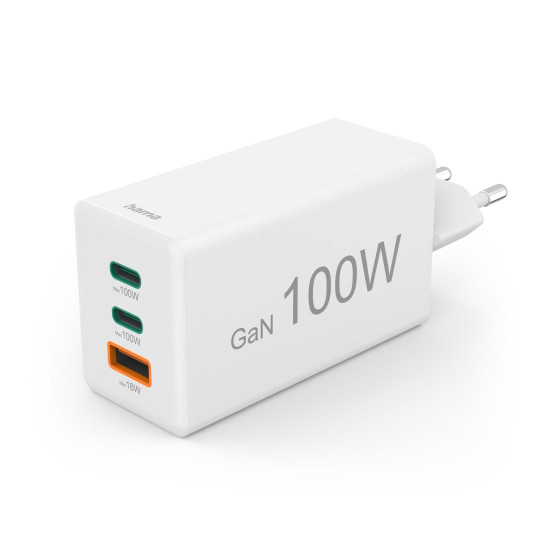 Зарядно HAMA 201997, 100W GaN, 2xUSB-C PD, 1xUSB-A QC