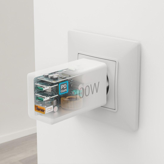 Зарядно HAMA 201997, 100W GaN, 2xUSB-C PD, 1xUSB-A QC