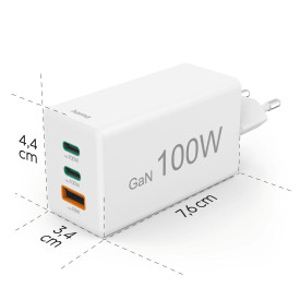 Зарядно HAMA 201997, 100W GaN, 2xUSB-C PD, 1xUSB-A QC