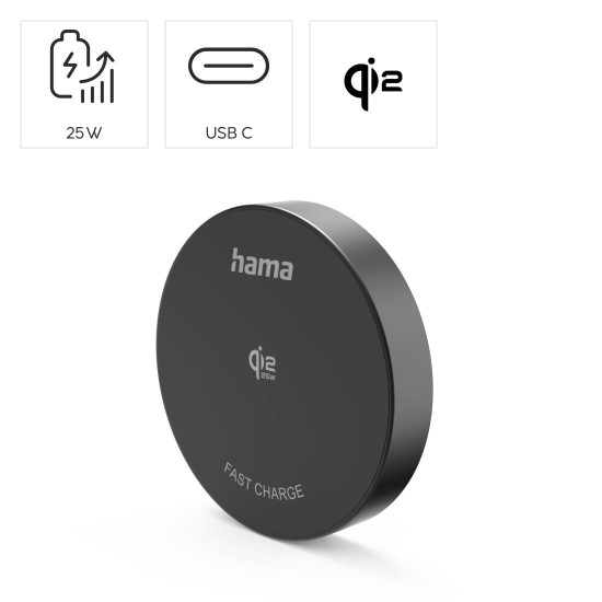 Безжично зарядно устройство HAMA Qi2, 25W, Black
