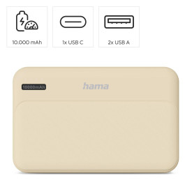 Външна батерия HAMA Pocket 10, 10000 mAh, 2x USB-A, бежов