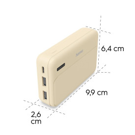 Външна батерия HAMA Pocket 10, 10000 mAh, 2x USB-A, бежов