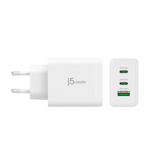 Зарядно j5create JUP3365E 65W, 3 порта, USB-C, USB-A