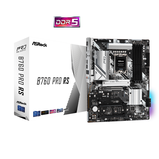 Дънна платка ASRock B760 Pro RS, LGA 1700, ATX, 4x DDR5, PCIe 5.0, Hyper M.2, USB Type-C