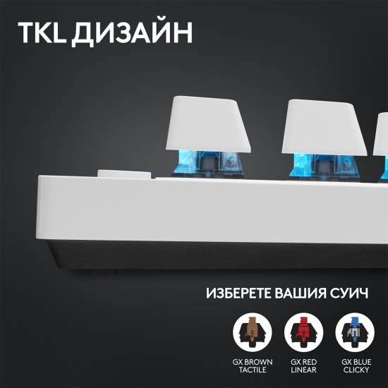 Безжична клавиатура Logitech G Pro X TKL, Tactile Switch, White