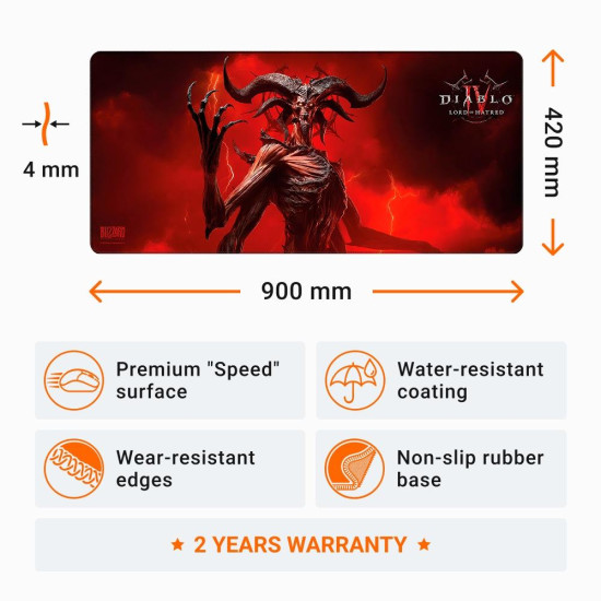 Подложка за мишка Blizzard Diablo IV Lord of Hatred - Mephisto XL, 900x420x4 mm (FBLMPD4LOHMEP26XL)