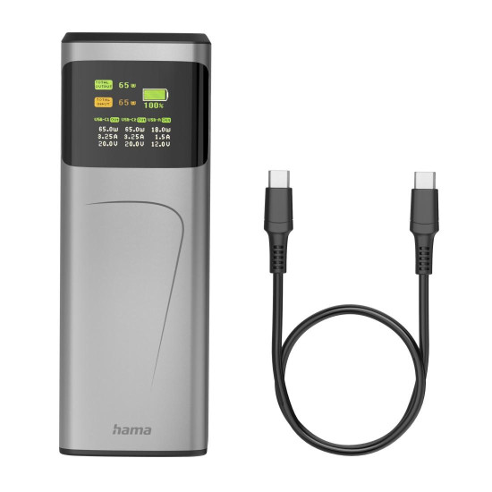 Външна батерия HAMA High Power 201741, 20000 mAh, 65W, 2x USB-C, 1x USB-A, Fast Charging