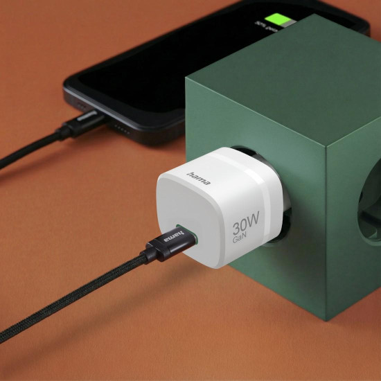 Зарядно HAMA, 30W, GaN, USB-C, PD, Qualcomm Quick Charge, Zero Standby