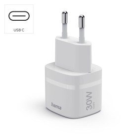 Зарядно HAMA, 30W, GaN, USB-C, PD, Qualcomm Quick Charge, Zero Standby