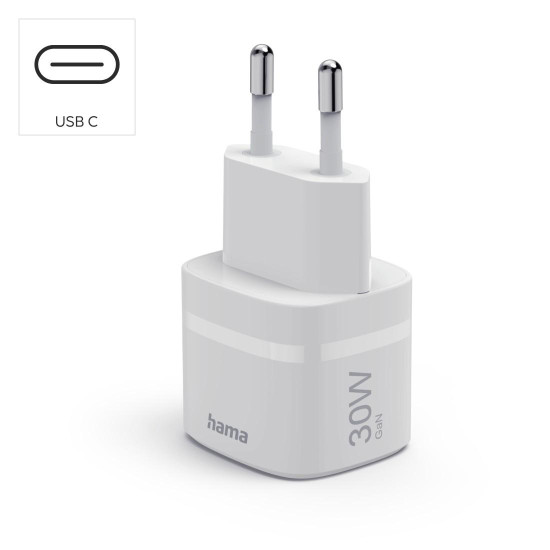 Зарядно HAMA, 30W, GaN, USB-C, PD, Qualcomm Quick Charge, Zero Standby